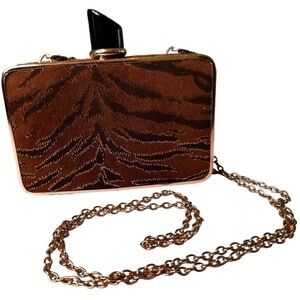 MMS Velvet Animal Print Black Lipstick Clutch Crossbody Bag